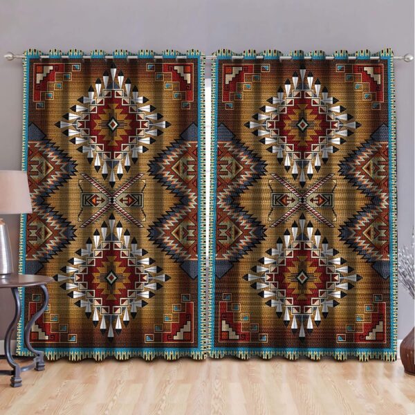 Native American Window Curtains, Brown Pattern Native American Window Curtains, Window Curtains