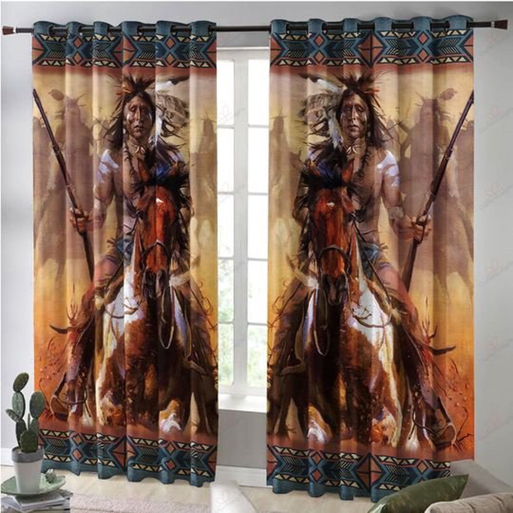 Native American Window Curtains, Combatant Native American 3D All Over Printed Window Curtain, Window Curtains