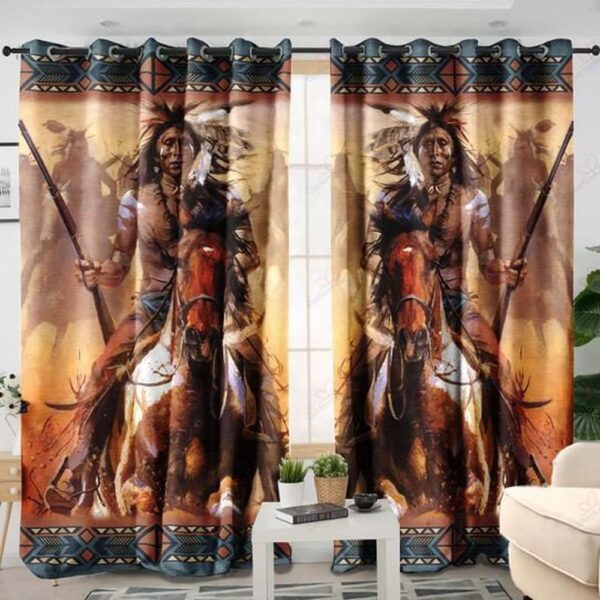 Native American Window Curtains, Combatant Native American 3D All Over Printed Window Curtain, Window Curtains