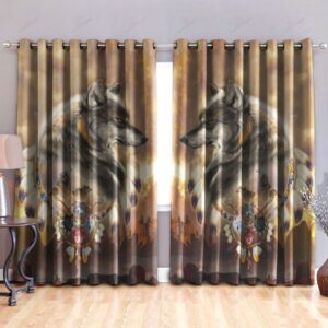 Native American Window Curtains, Dreamcatcher Wolf Native…