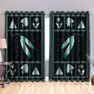 Native American Window Curtains, Feathers Green Native…