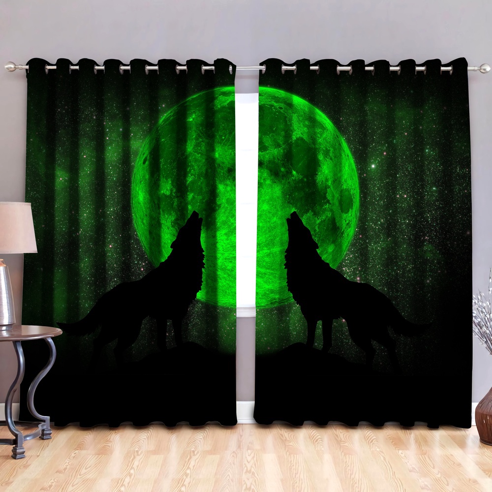 Native American Window Curtains, Green Moon Native American Window Curtains, Window Curtains