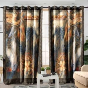 Native American Window Curtains, Horse Vintage Native…