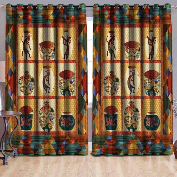 Native American Window Curtains, Kokopelli Motifs Native American Window Curtains, Window Curtains