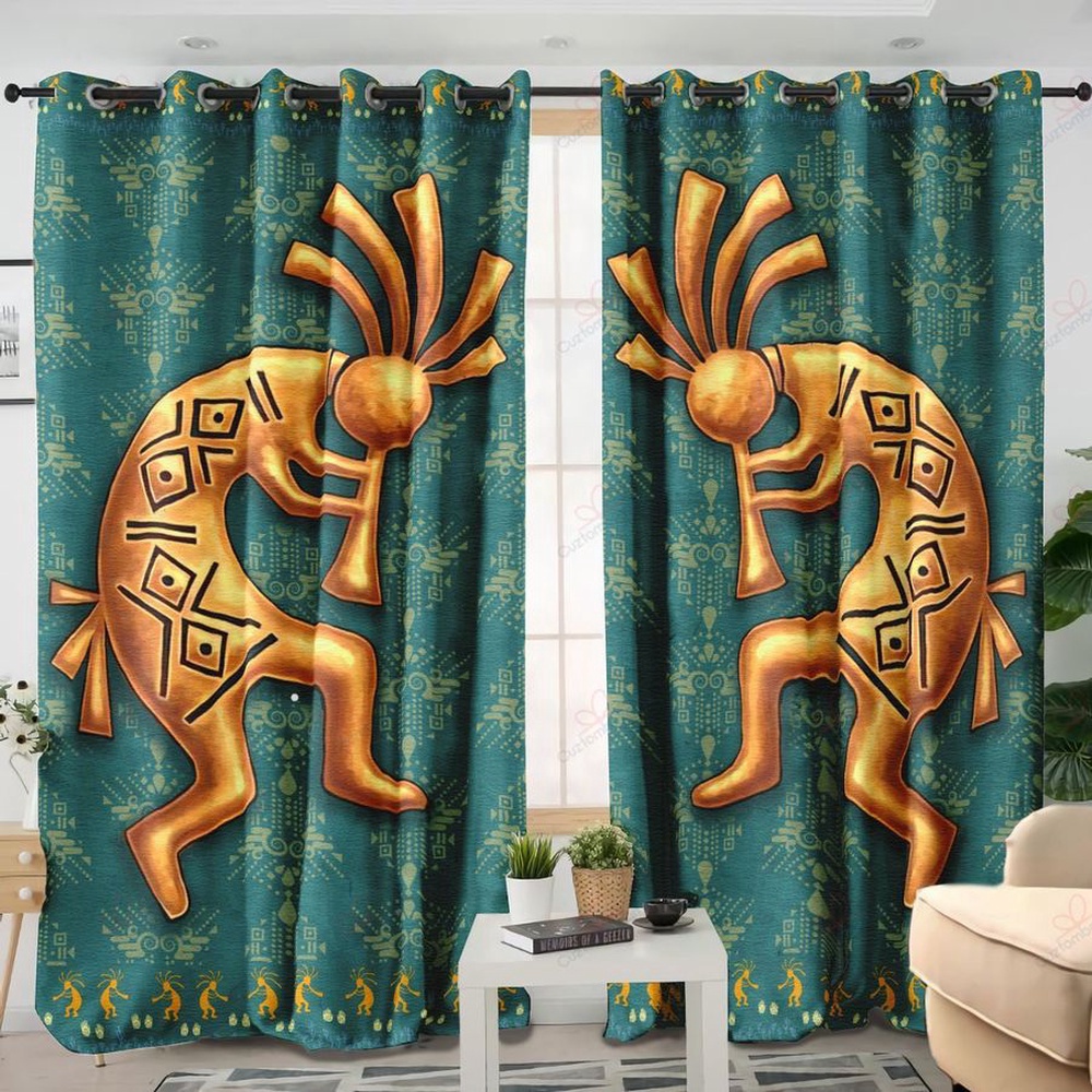 Native American Window Curtains, Kokopelli Native American Pattern Window Curtains, Window Curtains