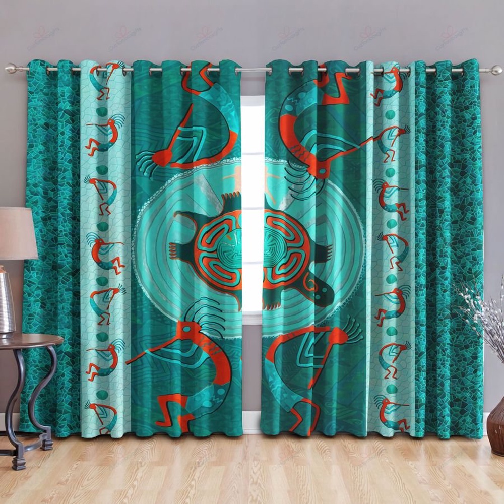 Native American Window Curtains, Kokopelli Turtle Native American Window Curtains, Window Curtains