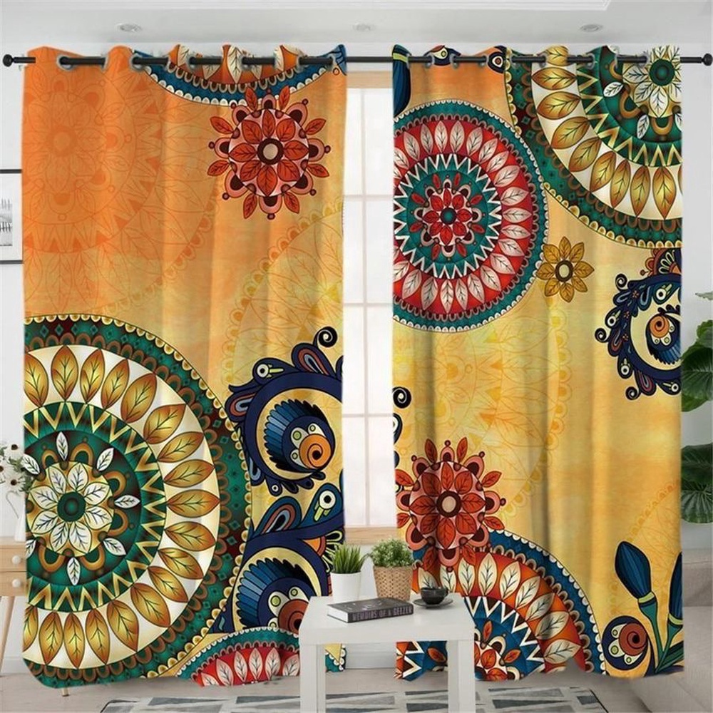 Native American Window Curtains, Leaf Motifs Native American Window Curtains, Window Curtains