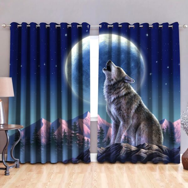 Native American Window Curtains, Lone Wolf Native American Window Curtains, Window Curtains