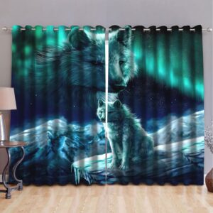 Native American Window Curtains, Melancholy Wolf Native…