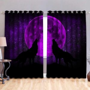 Native American Window Curtains, Moon Purple Wolf…
