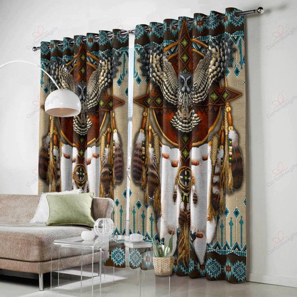 Native American Window Curtains, Owl FeathersNative American 3D All Over Printed Window Curtain, Window Curtains