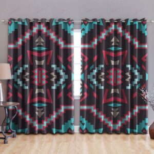 Native American Window Curtains, Red Blue Native…
