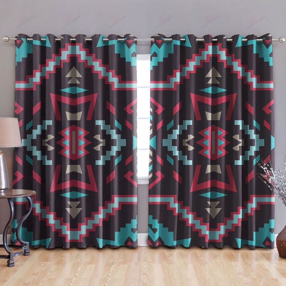 Native American Window Curtains, Red Blue Native American Window Curtains, Window Curtains