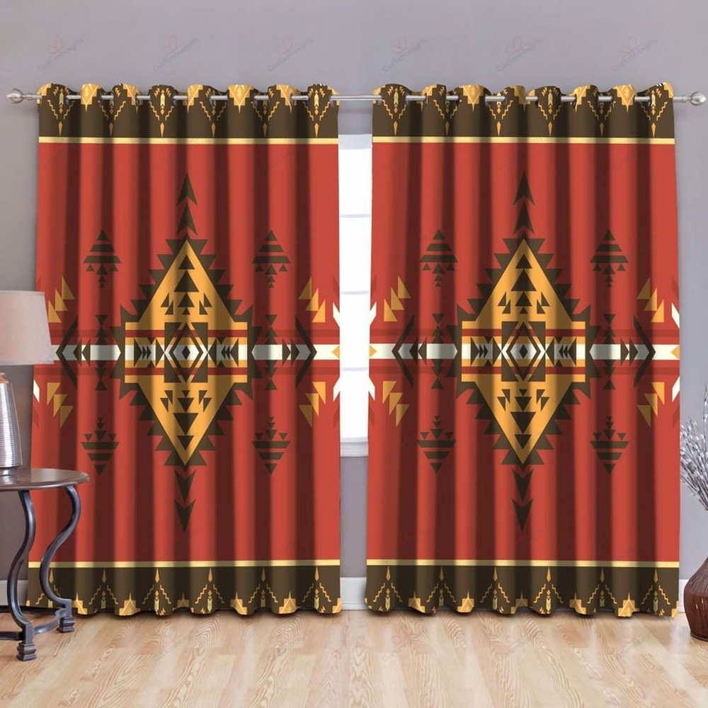 Native American Window Curtains, Red Brown Native American Window Curtains, Window Curtains