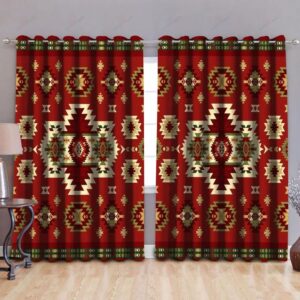 Native American Window Curtains, Red Pattern Native…