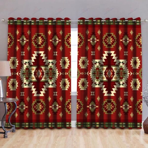 Native American Window Curtains, Red Pattern Native American Window Curtains, Window Curtains