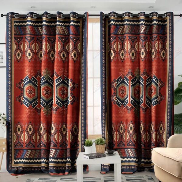 Native American Window Curtains, Red Thermal Grommet Native American Window Curtains, Window Curtains