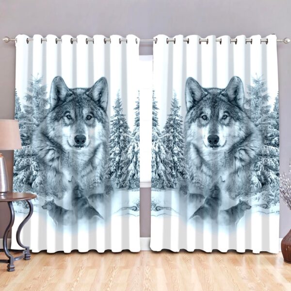 Native American Window Curtains, Snow Wolf Native American Window Curtains, Window Curtains