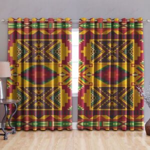 Native American Window Curtains, Southwest Brown Symbol…