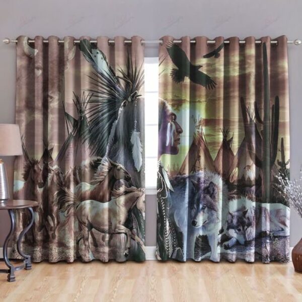 Native American Window Curtains, Spirit Of The Wild Native American Animal 3D All Over Printed Window Curtain, Window Curtains