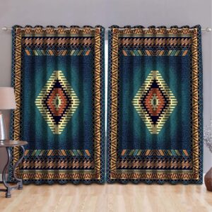 Native American Window Curtains, Tribe Blue Design…