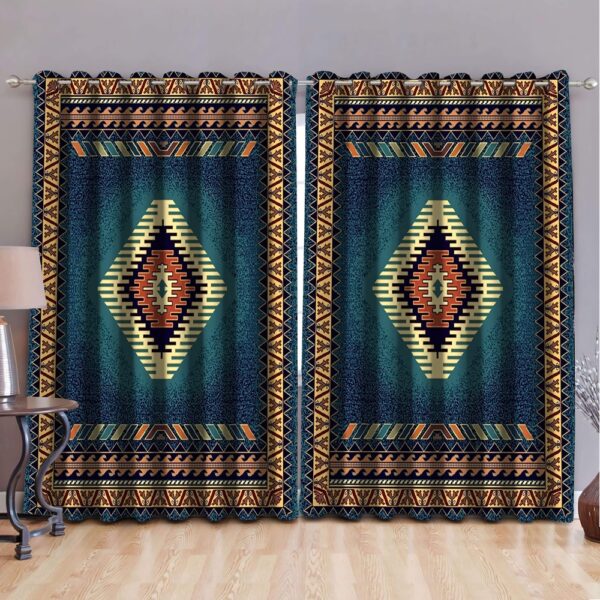 Native American Window Curtains, Tribe Blue Design Native American Window Curtains, Window Curtains