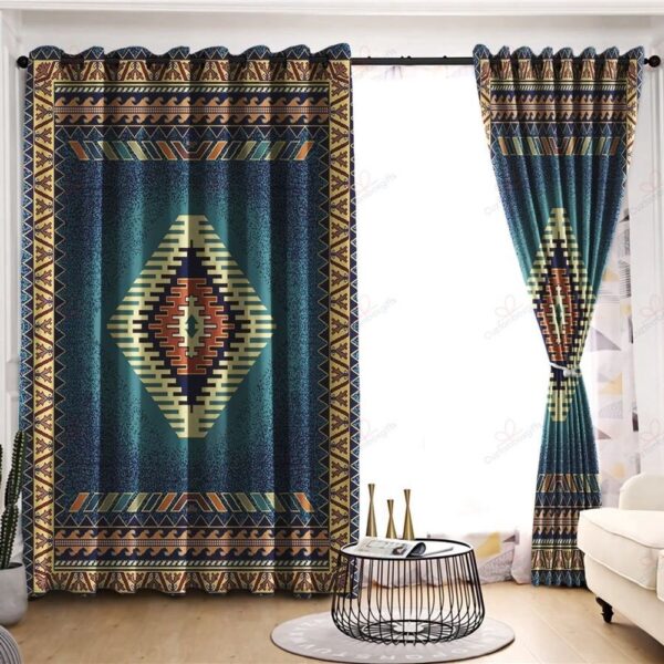 Native American Window Curtains, Tribe Blue Native American Window Curtains, Window Curtains