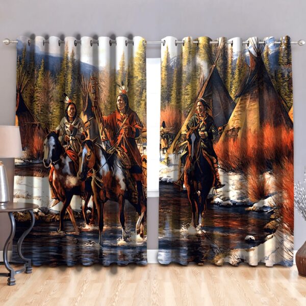 Native American Window Curtains, Westerns Native American 3D All Over Printed Window Curtain, Window Curtains