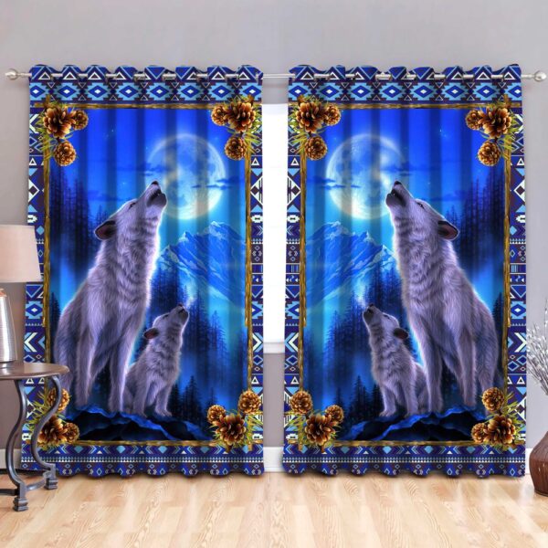 Native American Window Curtains, Wild Wolves Native American Window Curtains, Window Curtains