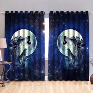 Native American Window Curtains, Wolf Full Moon…