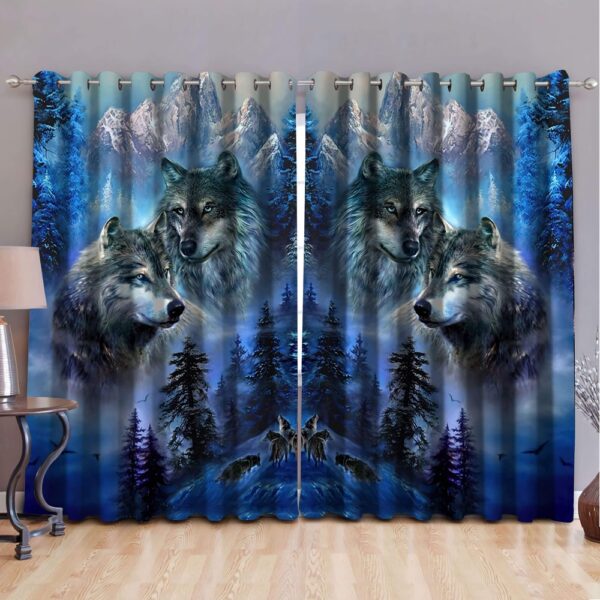 Native American Window Curtains, Wolf Pack Native American 3D All Over Printed Window Curtain, Window Curtains