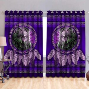 Native American Window Curtains, Wolf Purple Native…