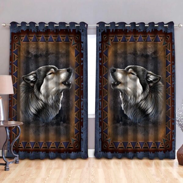 Native American Window Curtains, Wolf Style Native American Window Curtains, Window Curtains