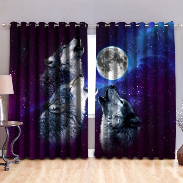 Native American Window Curtains, Wolves In The Moonlight Native American Window Curtains, Window Curtains