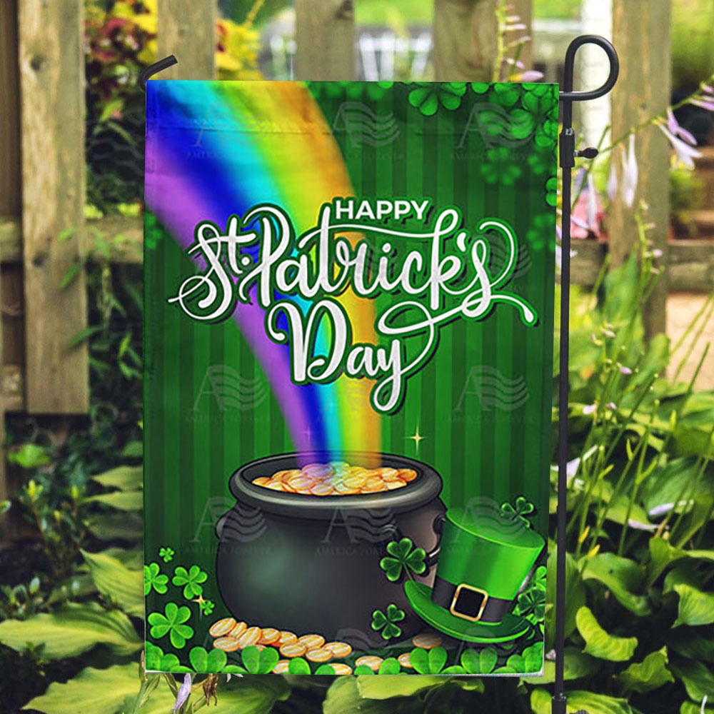 St Patrick’s Flag, End Of Rainbow Treasure Double Sided House Flag, St Patrick’s Day Garden Flag