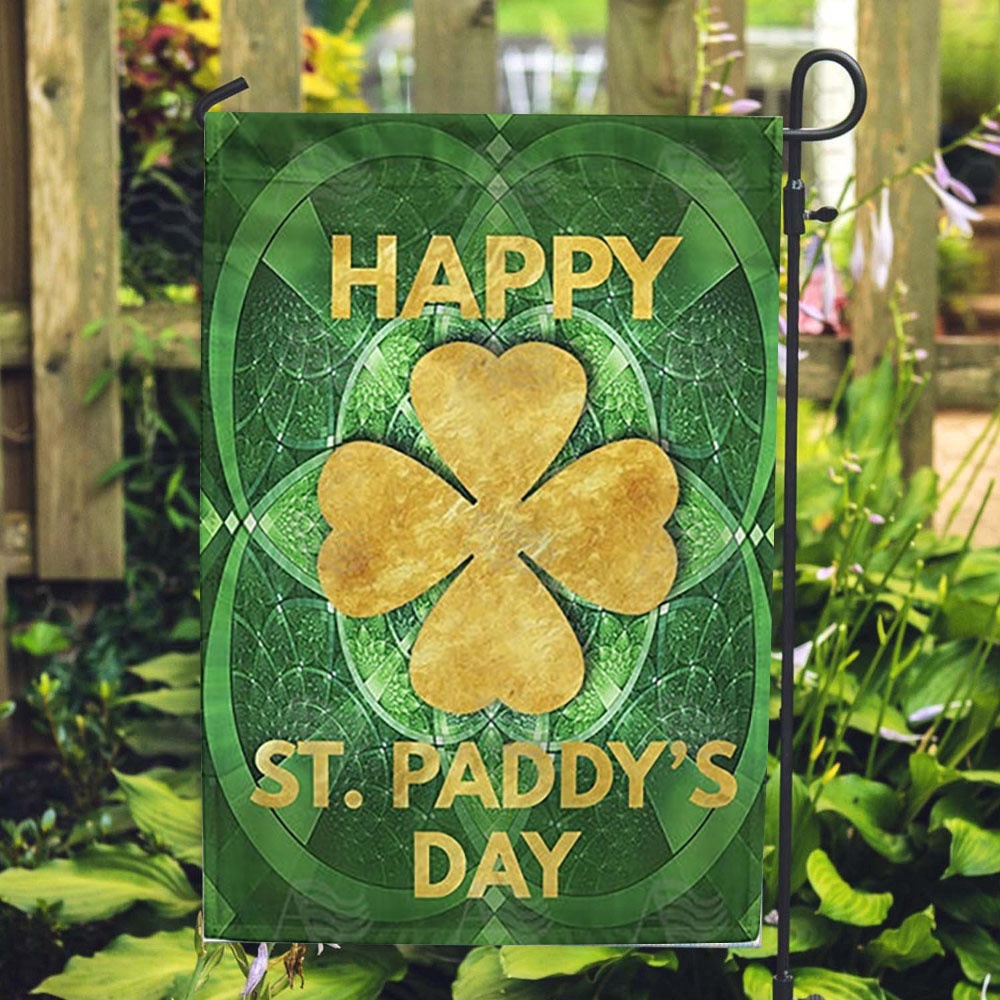 St Patrick’s Flag, Gold Clover Medallion Double Sided House Flag, St Patrick’s Day Garden Flag