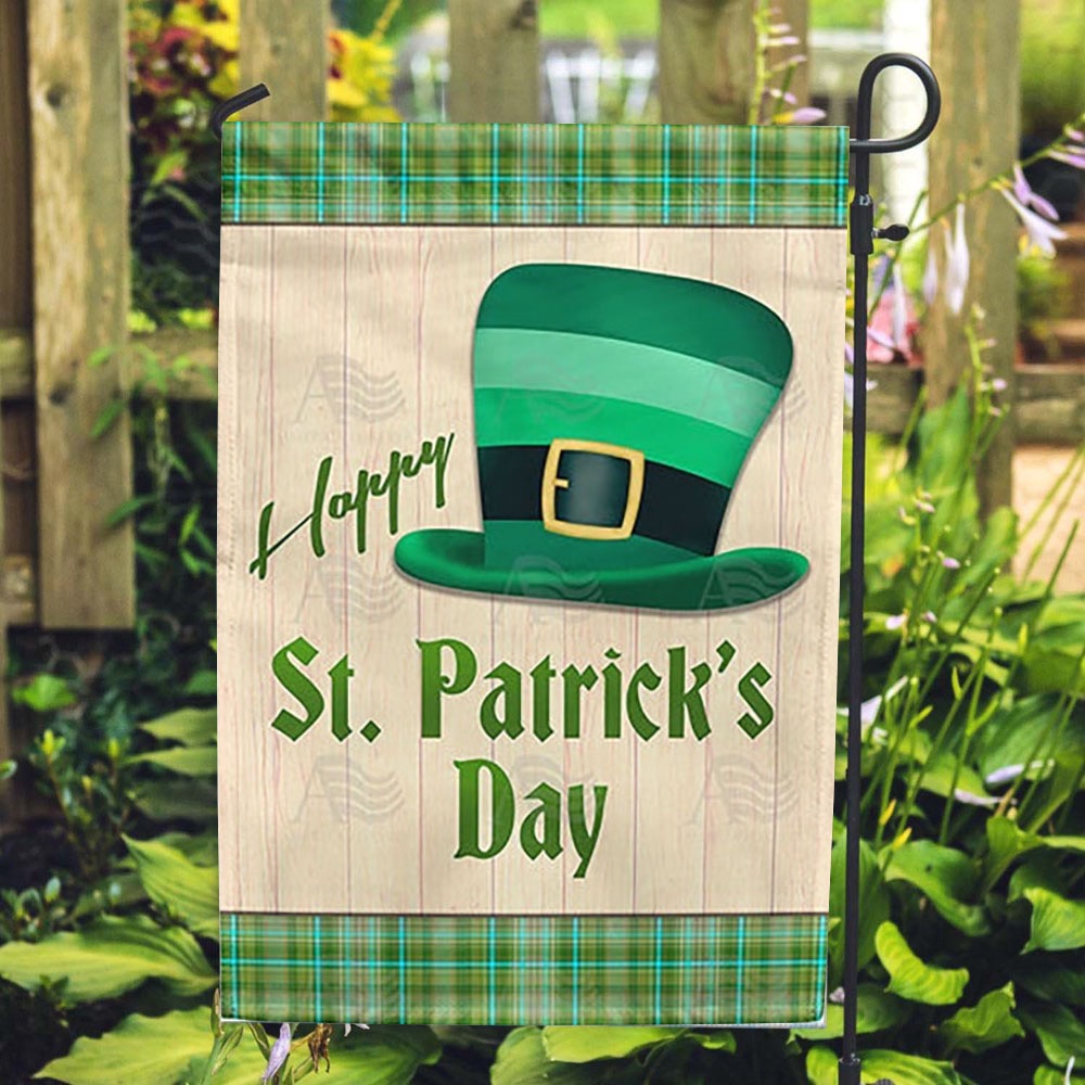 St Patrick’s Flag, Green Striped Leprechaun Hat Double Sided House Flag, St Patrick’s Day Garden Flag