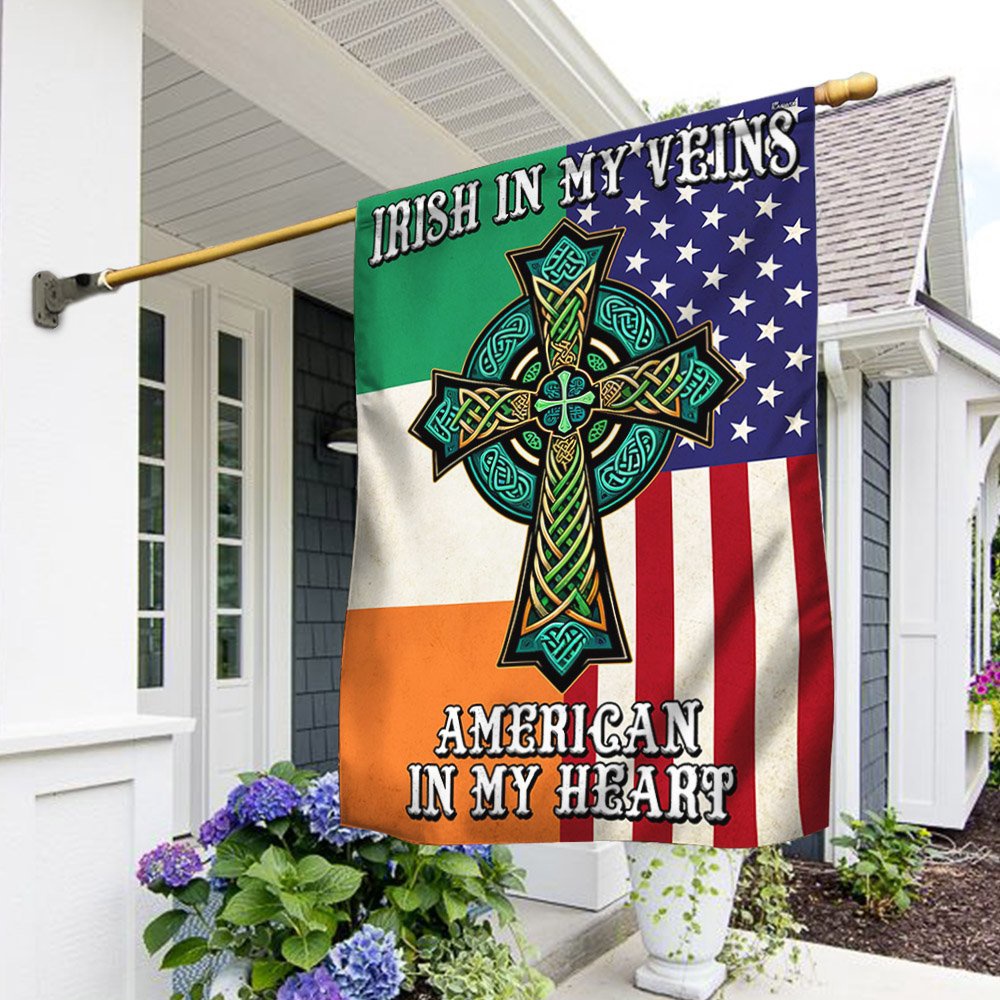 St Patrick’s Flag, Irish Celtic Knot Cross Flag Irish In My Veins American In My Heart Flag, St Patrick’s Day Garden Flag St Patrick’s Flag, Irish Celtic Knot Cross Flag Irish In My Veins American In My Heart Flag, St Patrick’s Day Garden Flag