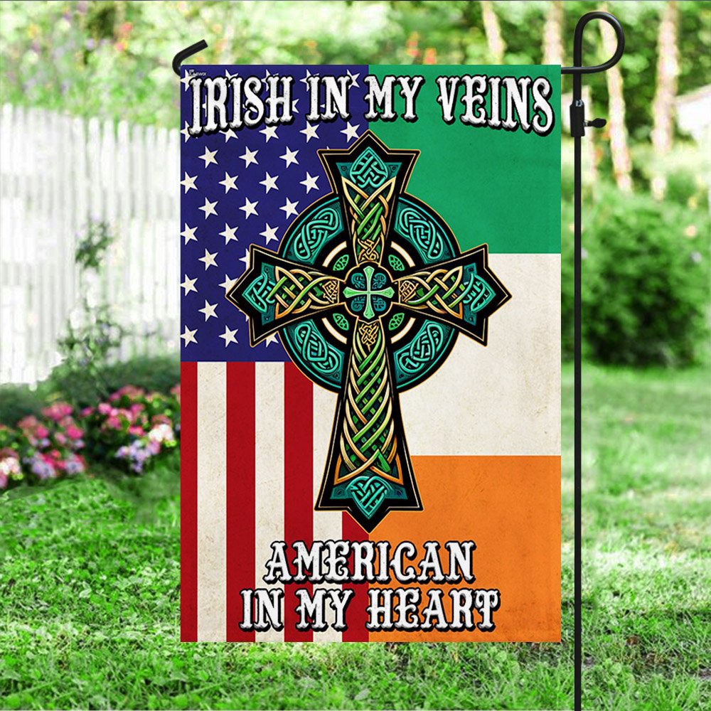 St Patrick’s Flag, Irish Celtic Knot Cross Flag Irish In My Veins American In My Heart Flag, St Patrick’s Day Garden Flag St Patrick’s Flag, Irish Celtic Knot Cross Flag Irish In My Veins American In My Heart Flag, St Patrick’s Day Garden Flag