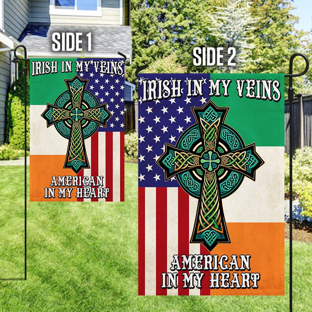 St Patrick’s Flag, Irish Celtic Knot Cross Flag Irish In My Veins American In My Heart Flag, St Patrick’s Day Garden Flag St Patrick’s Flag, Irish Celtic Knot Cross Flag Irish In My Veins American In My Heart Flag, St Patrick’s Day Garden Flag