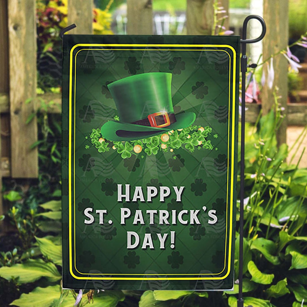 St Patrick’s Flag, Leprechaun Hat And Clover Double Sided House Flag, St Patrick’s Day Garden Flag