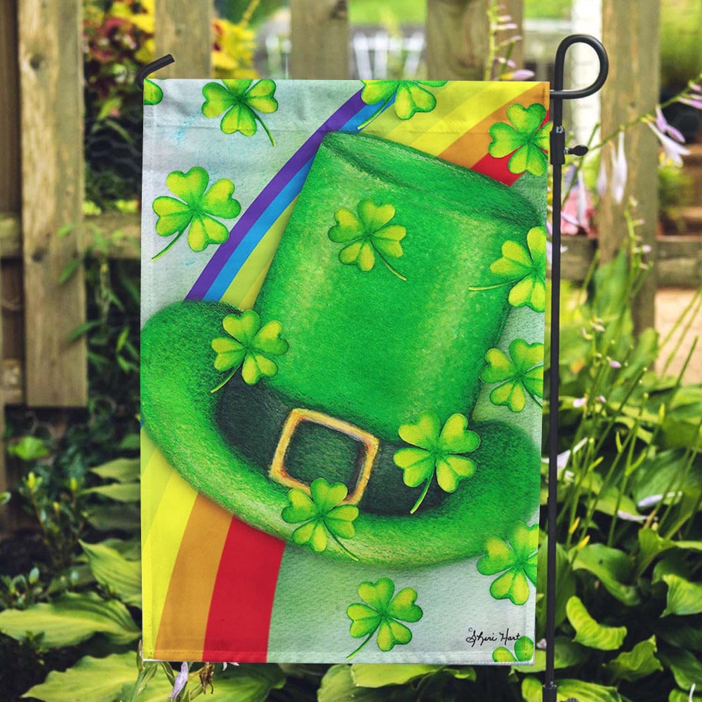 St Patrick’s Flag, Leprechaun Hat Rainbow House Flag, St Patrick’s Day Garden Flag