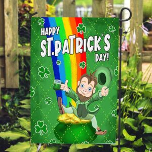 St Patrick’s Flag, Leprechaun Rainbow Double Sided…
