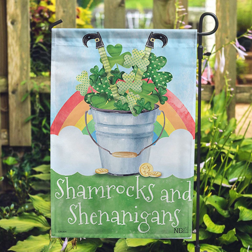 St Patrick’s Flag, Patterned Shamrock Basket House Flag, St Patrick’s Day Garden Flag