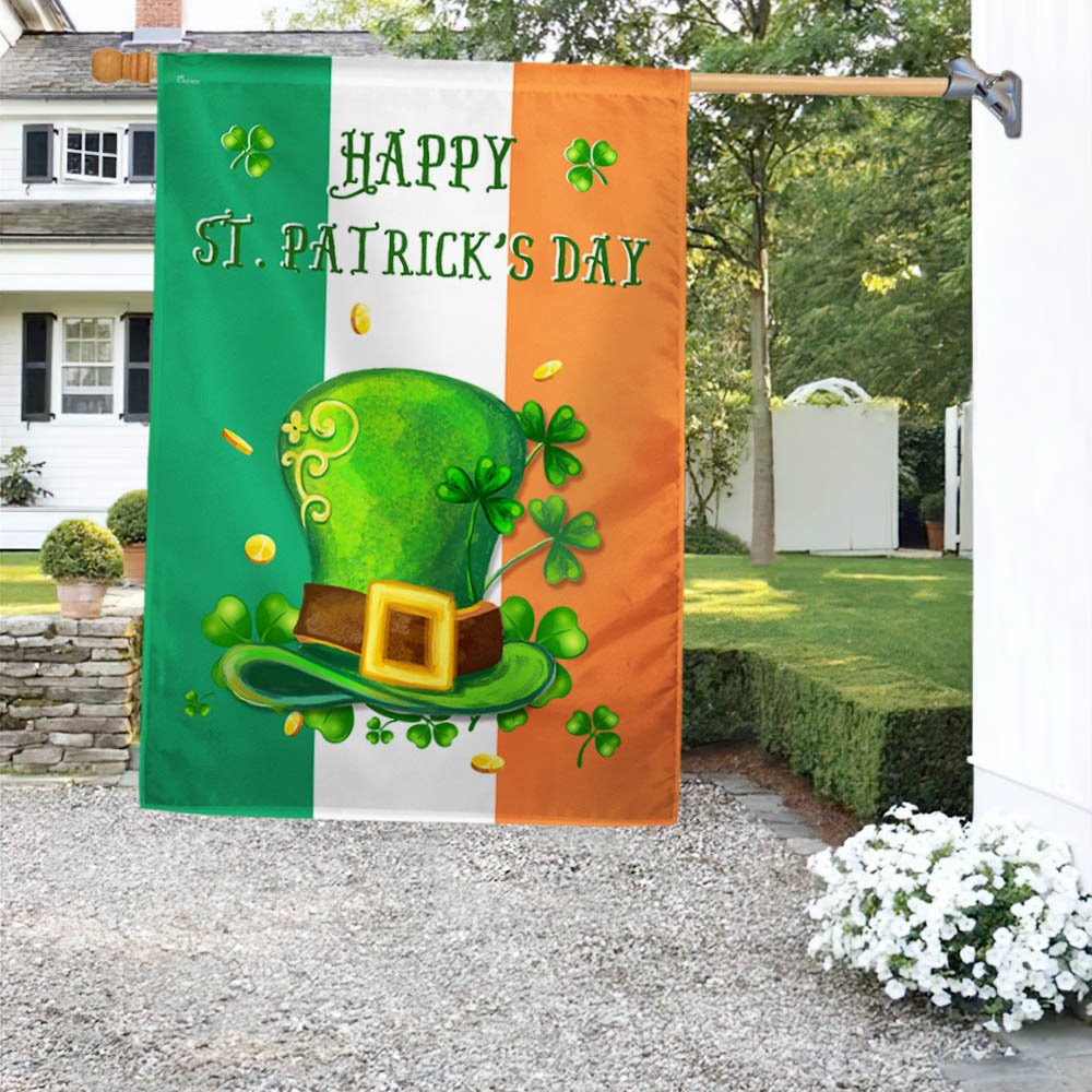 St Patrick’s Flag, Shamrock Leprechaun’s Hat Happy St. Patrick Day Flag, St Patrick’s Day Garden Flag