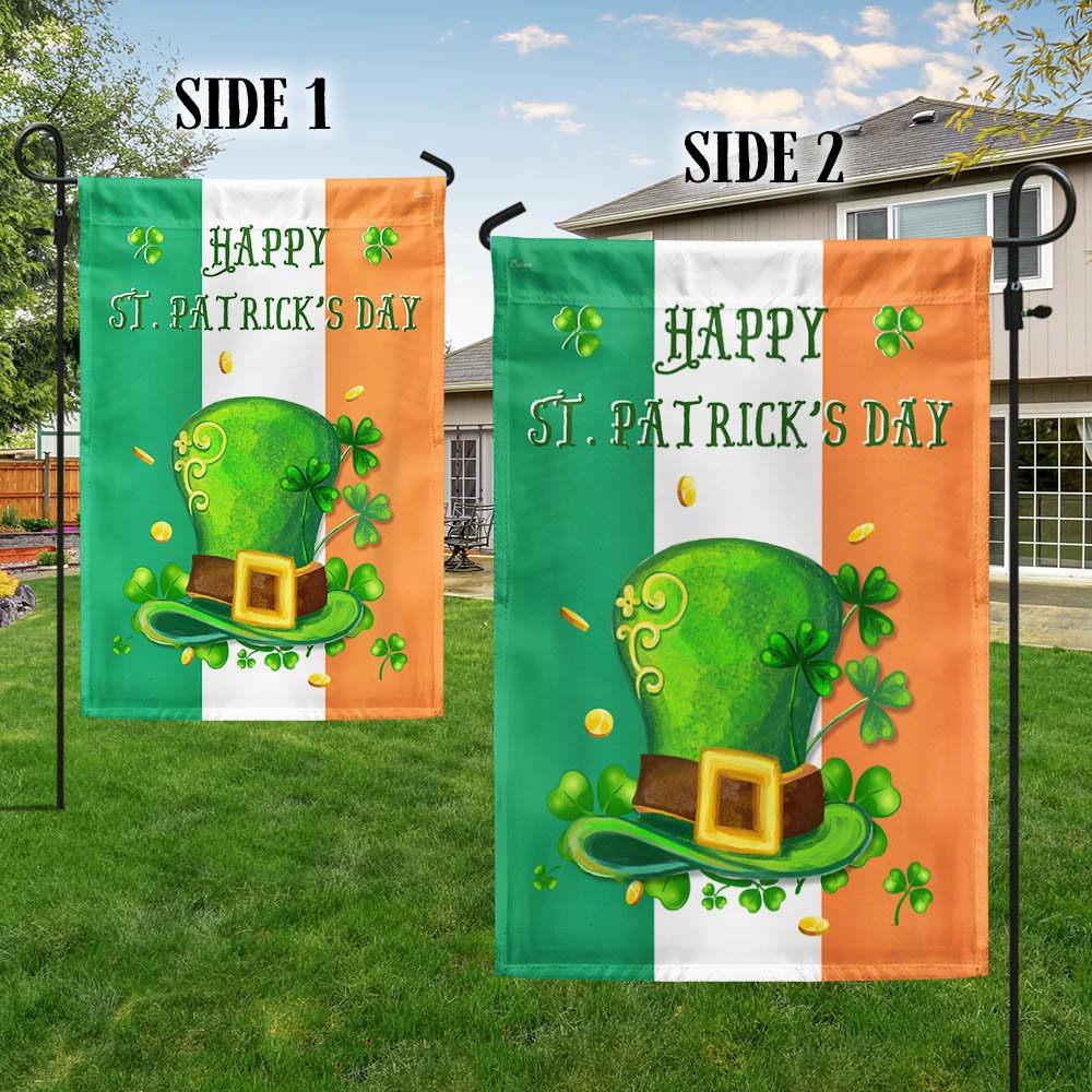St Patrick’s Flag, Shamrock Leprechaun’s Hat Happy St. Patrick Day Flag, St Patrick’s Day Garden Flag
