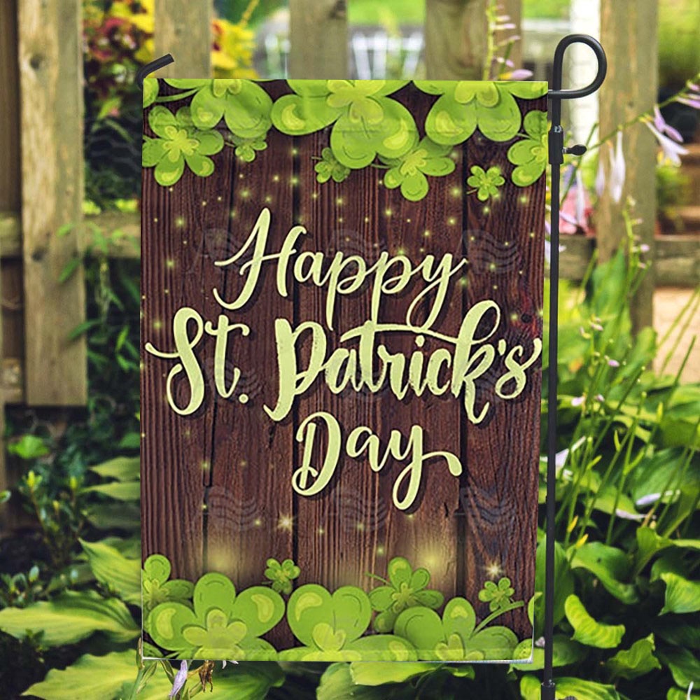 St Patrick’s Flag, St. Patrick’s Day Shamrocks And Wood Double Sided House Flag, St Patrick’s Day Garden Flag