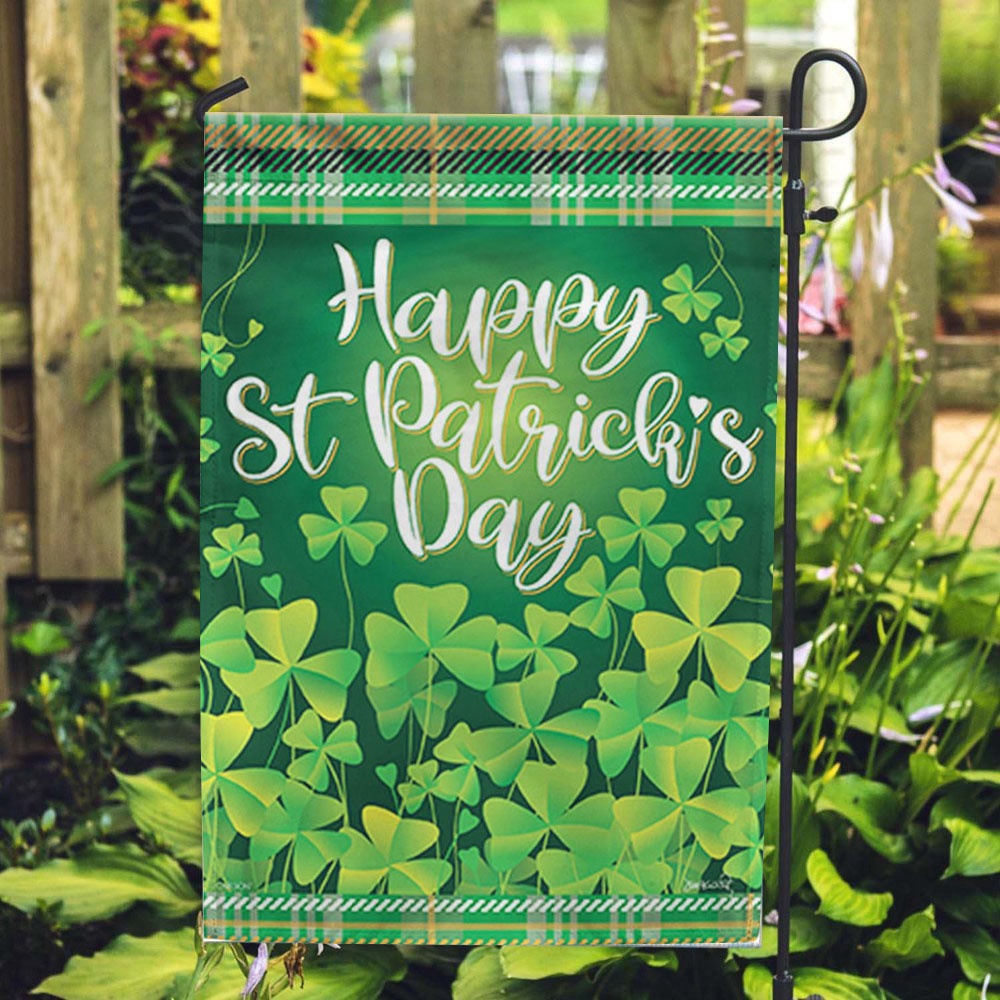 St Patrick’s Flag, Tartan Clovers House Flag, St Patrick’s Day Garden Flag