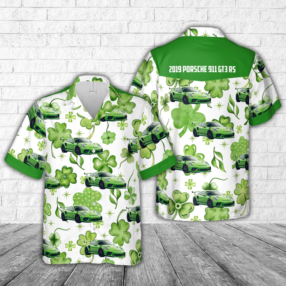 St Patricks Day Hawaiian Shirt, 2019 Porsche 911 GT3 RS Lizard Green St Patrick’s Day Hawaiian Shirt