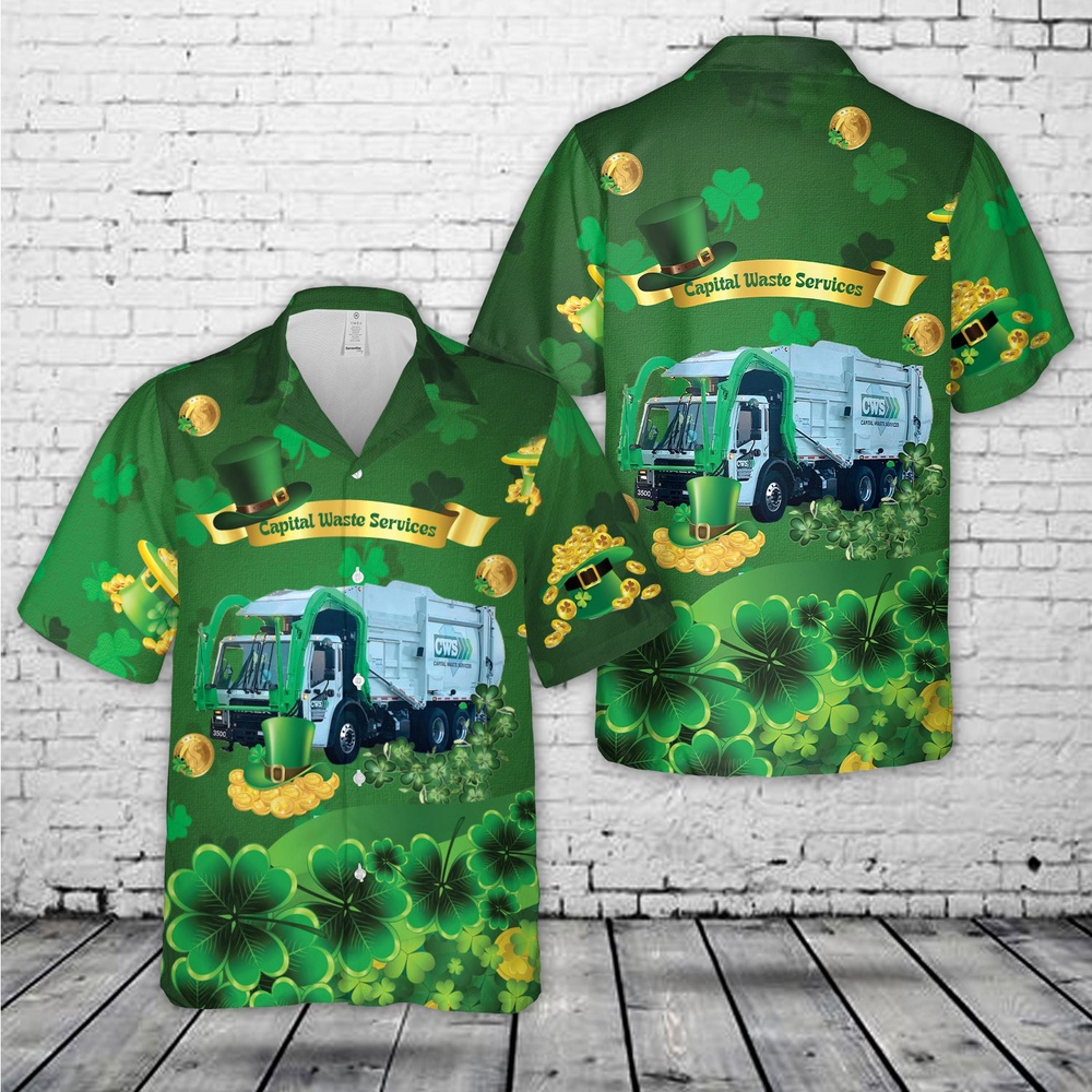 St Patricks Day Hawaiian Shirt, Capital Waste Services St Patrick’s Day Hawaiian Shirt
